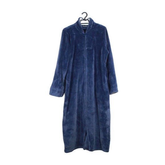 Snuggly LL Bean Navy Fleece robe. Side Pocket Wicked Plush Full-Zip Robe M. - Picture 1 of 10